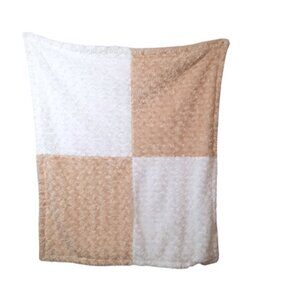Bon Bebe Tan & White Swirl Patchwork Squares Lovey Baby Blanket 34" X 36"